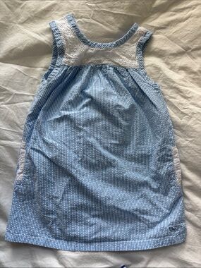 Vineyard Vines Blue and White Sleeveless Seersucker Dress